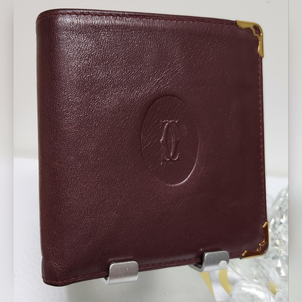 CARTIER Must de Cartier Bifold Bordeaux Leather Wallet with COA